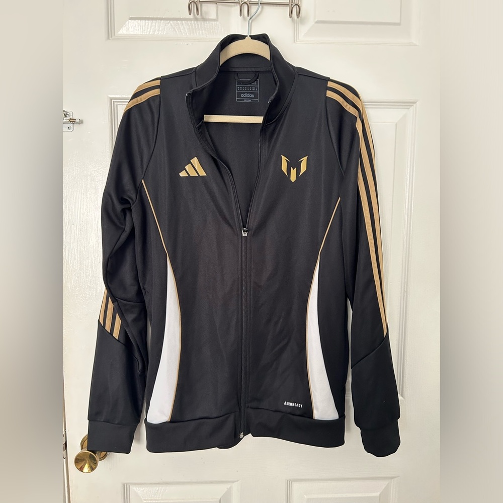 adidas Black and Gold Women’s Varsity Track Jacket with White Panels